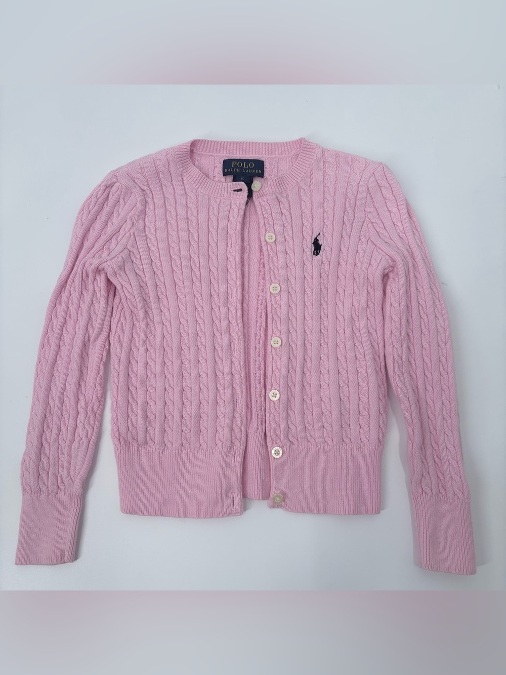 Polo Ralph Lauren Girls Light Pink Cable-Knit Cotton Cardigan